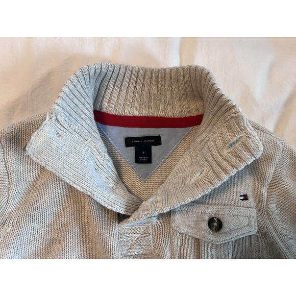Tommy Hilfiger Quarter Button Sweater Elbow Pads Cozy Minimal Boys Kids Size 4 - Picture 4 of 5